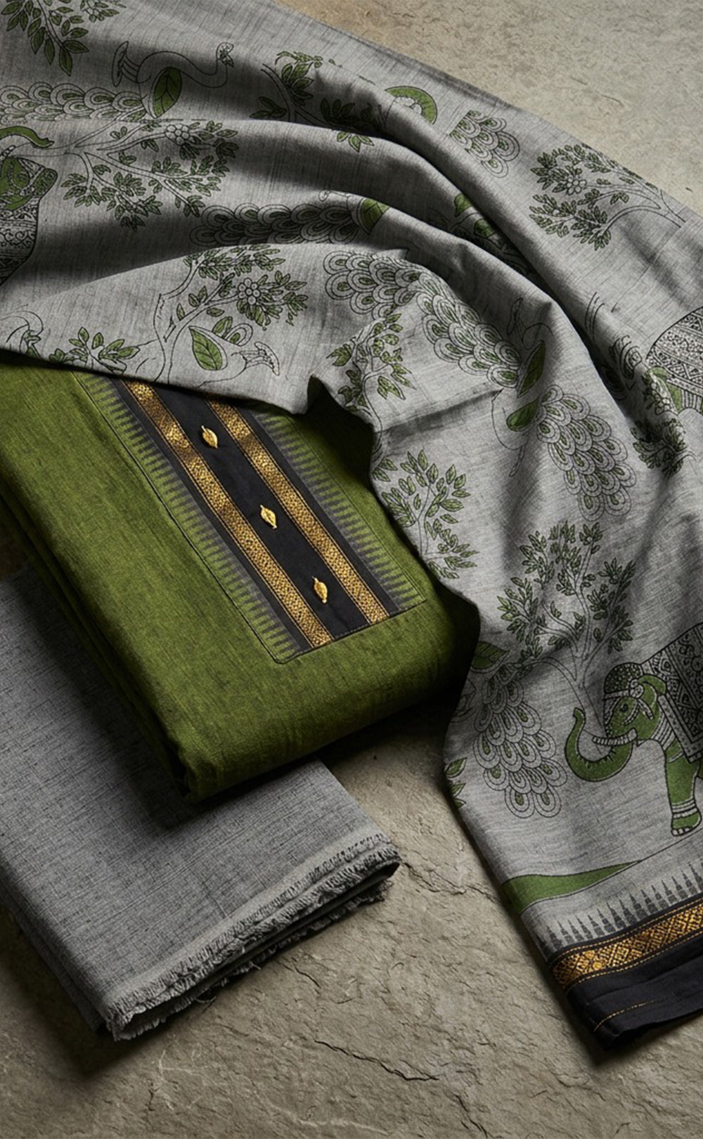 Mehndi Green Handloom Cotton Plain Un-Stitched Dress Material