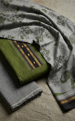 Mehndi Green Handloom Cotton Plain Un-Stitched Dress Material