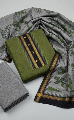 Mehndi Green Handloom Cotton Plain Un-Stitched Dress Material