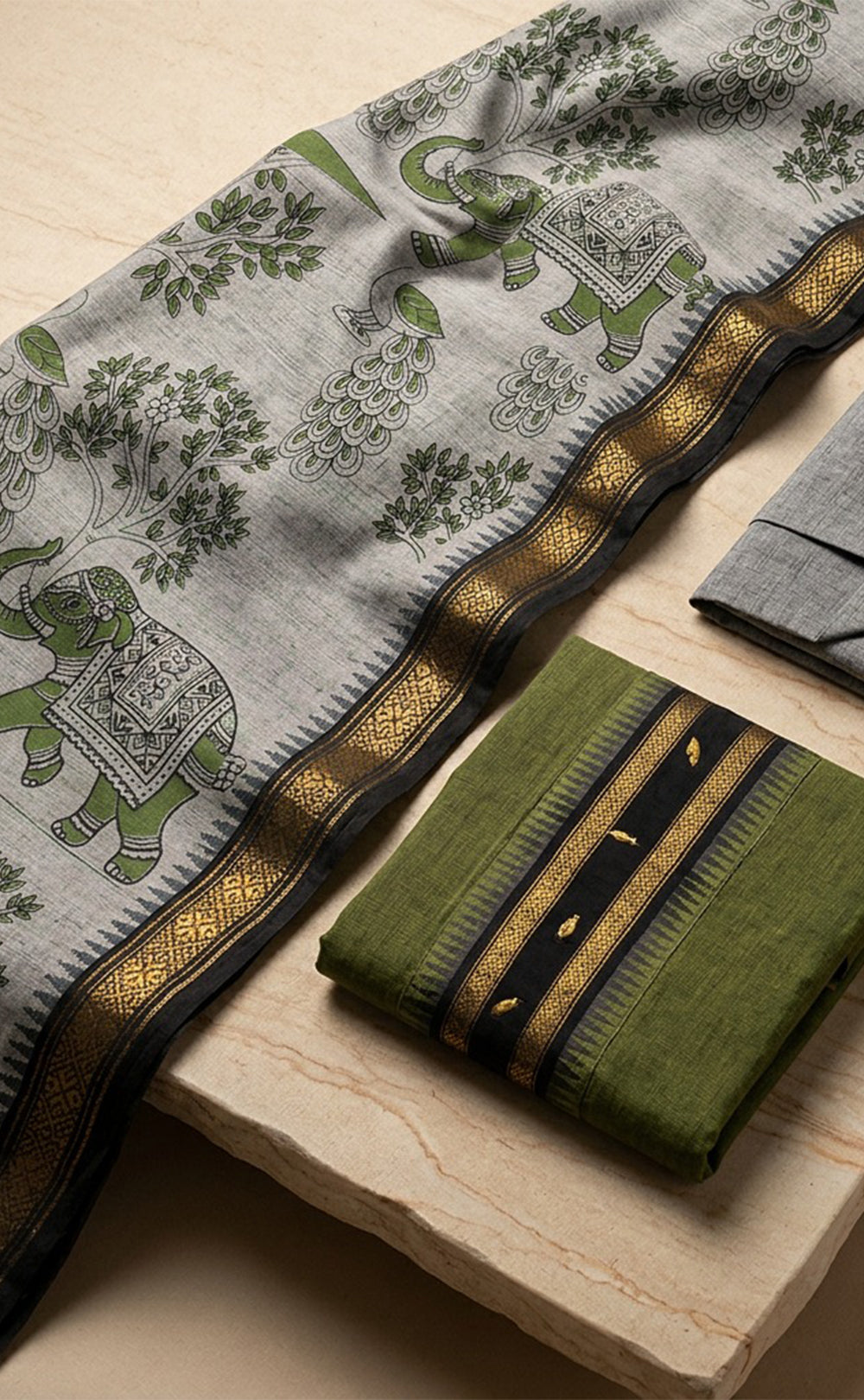 Mehndi Green Handloom Cotton Plain Un-Stitched Dress Material