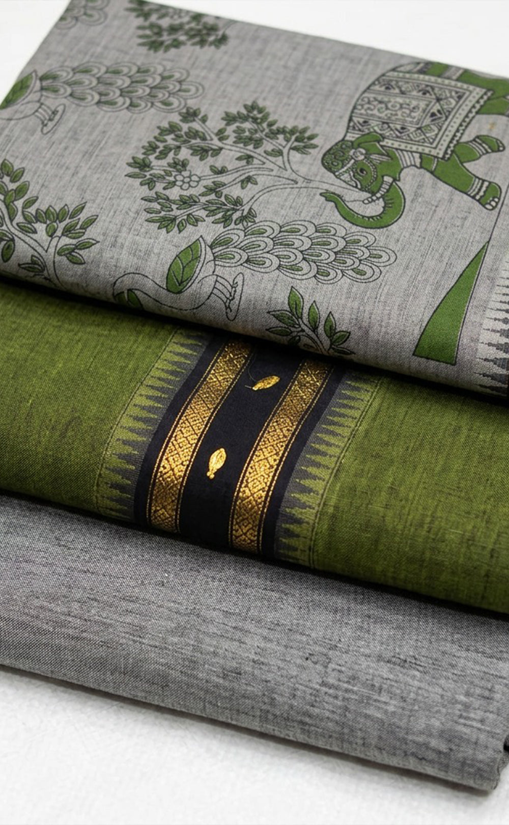 Mehndi Green Handloom Cotton Plain Un-Stitched Dress Material