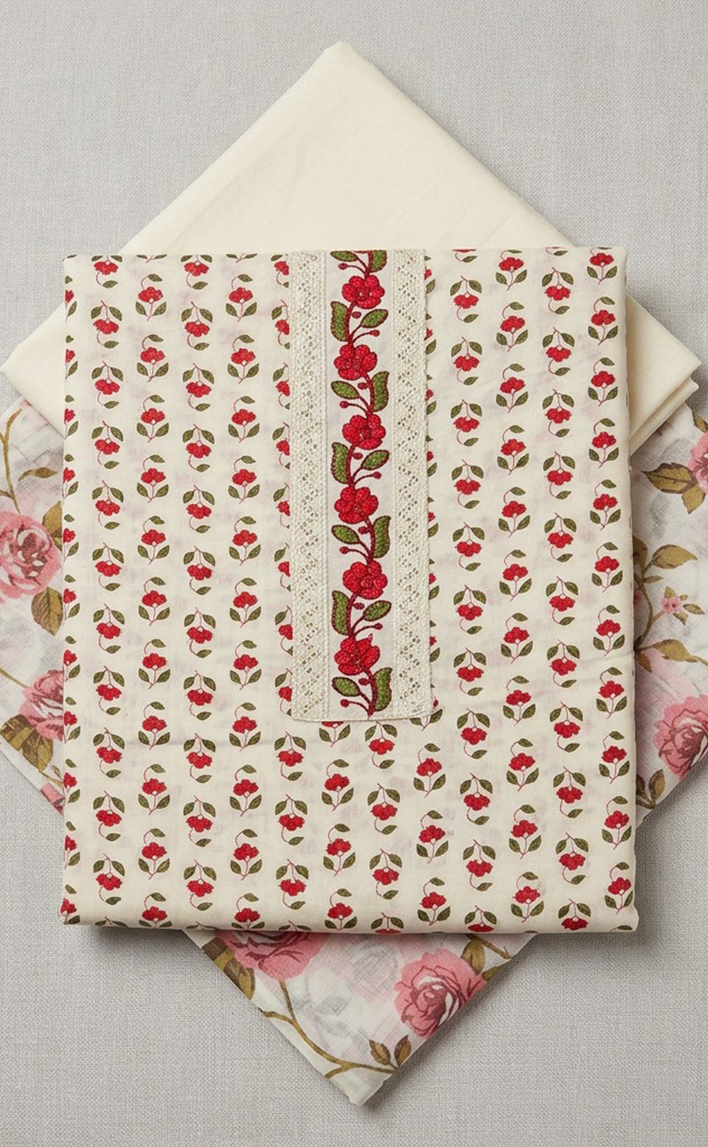 White Cotton All-Over Small Flower Buti Printed Un-Stitched Dress Material