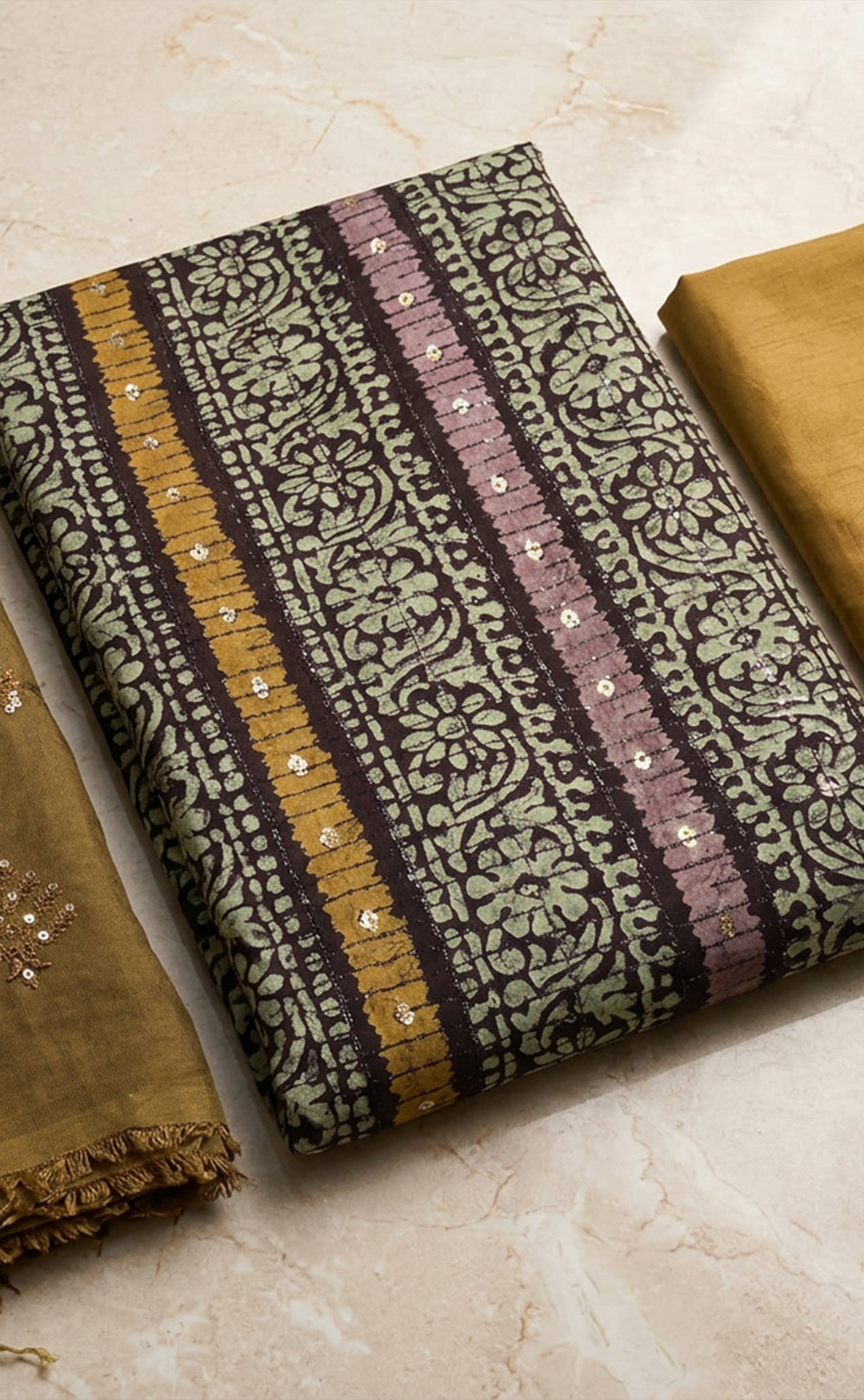 Dark Coffee Brown Fancy Sequence Work Un-Stitched Dress Material