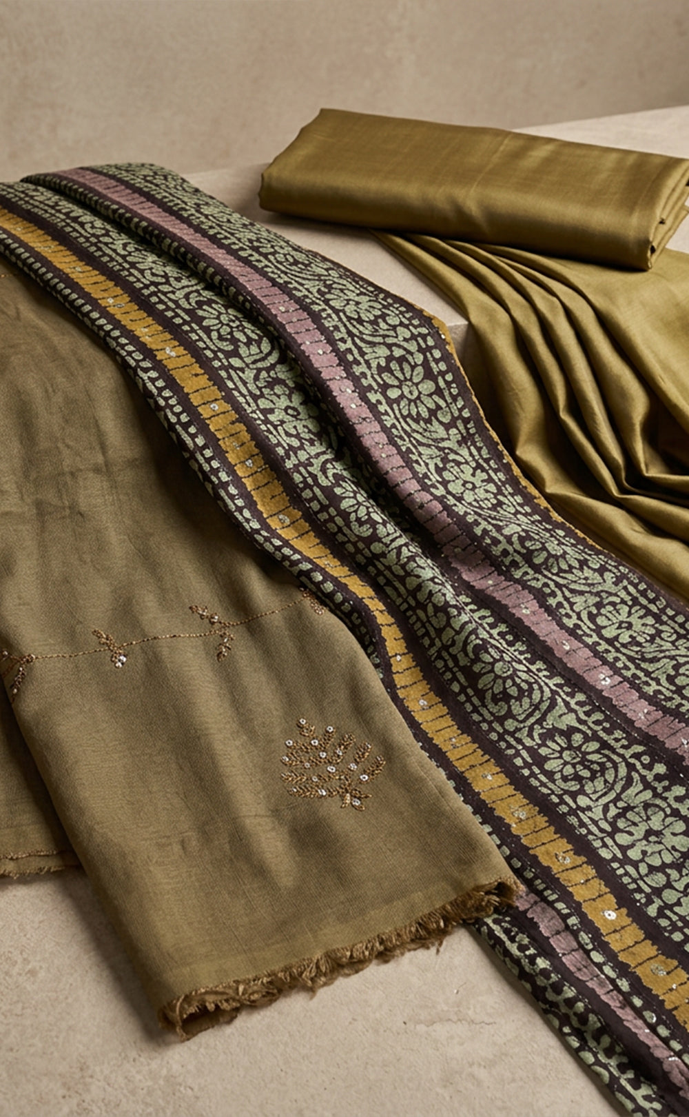 Dark Coffee Brown Fancy Sequence Work Un-Stitched Dress Material