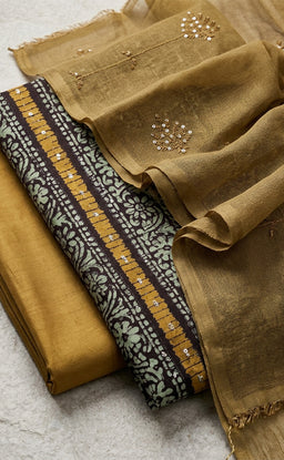 Dark Coffee Brown Fancy Sequence Work Un-Stitched Dress Material