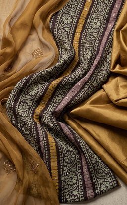Dark Coffee Brown Fancy Sequence Work Un-Stitched Dress Material