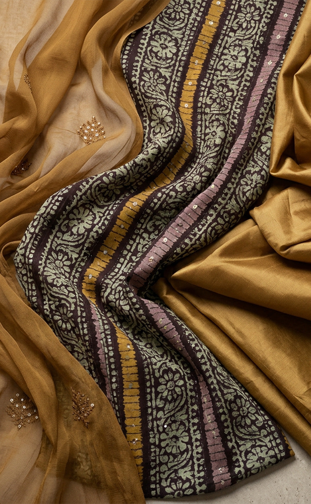 Dark Coffee Brown Fancy Sequence Work Un-Stitched Dress Material
