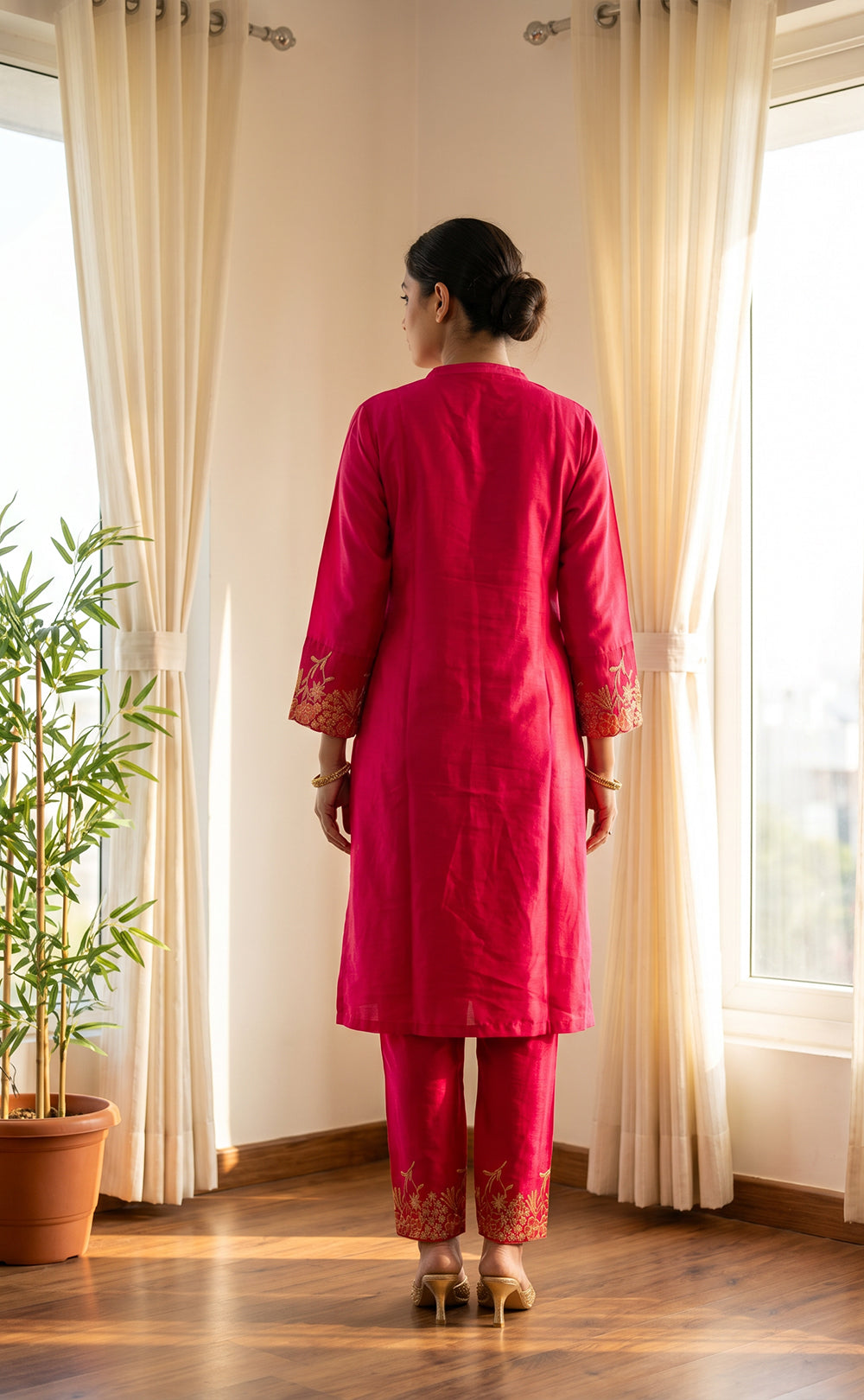 Rani Pink Maslin Silk Short Length Co-ord Set