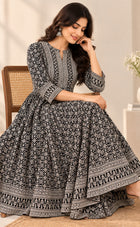 Black Rayon Ogee Printed Kurti Gown