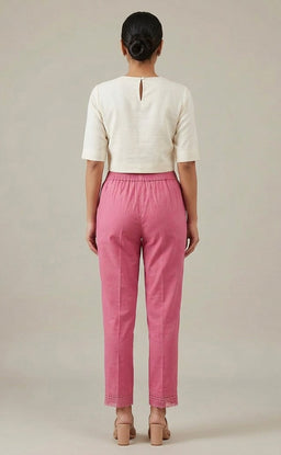 Pink Cotton Lace Work Palazzo Bottom