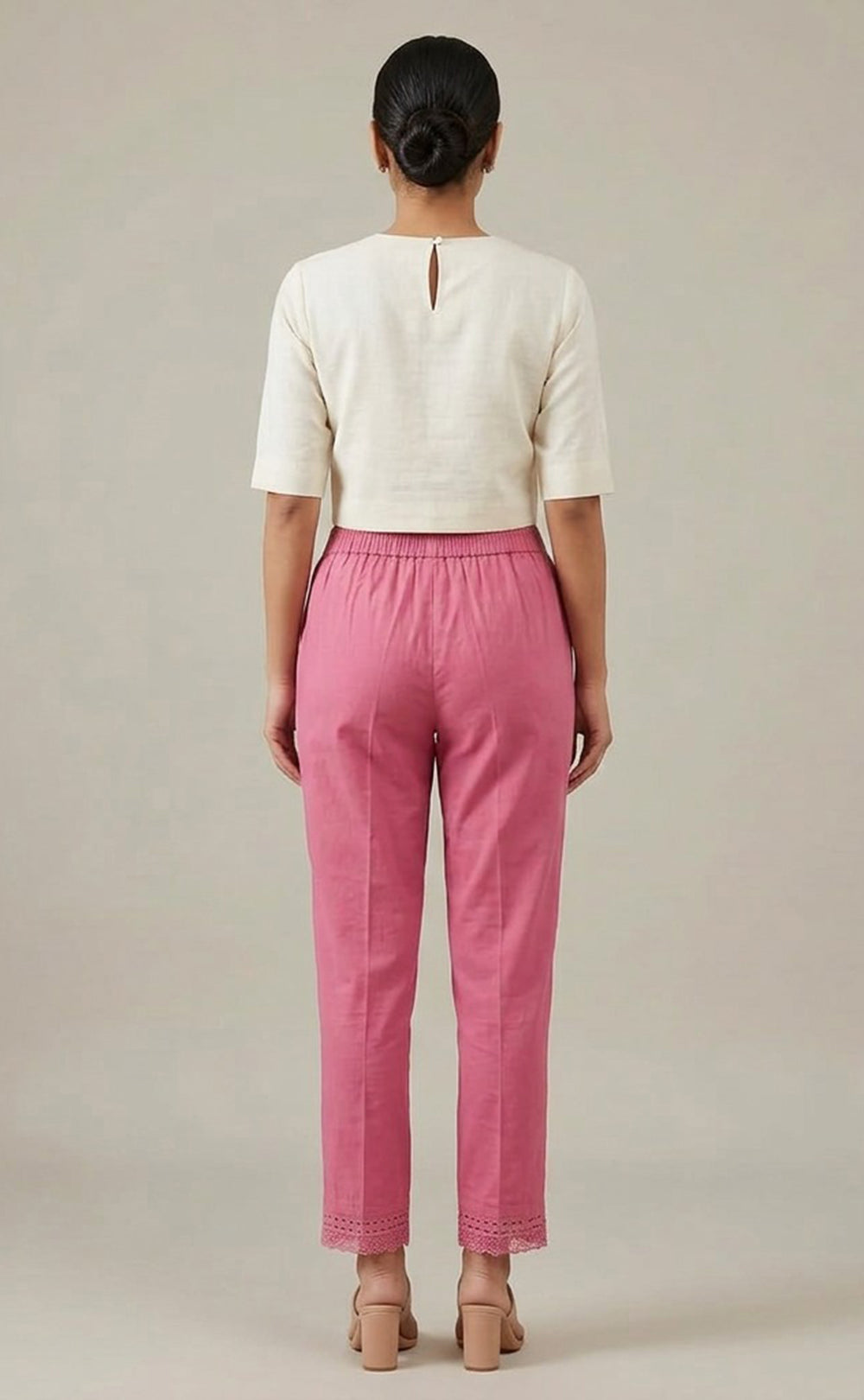 Pink Cotton Lace Work Palazzo Bottom