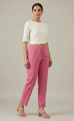 Pink Cotton Lace Work Palazzo Bottom