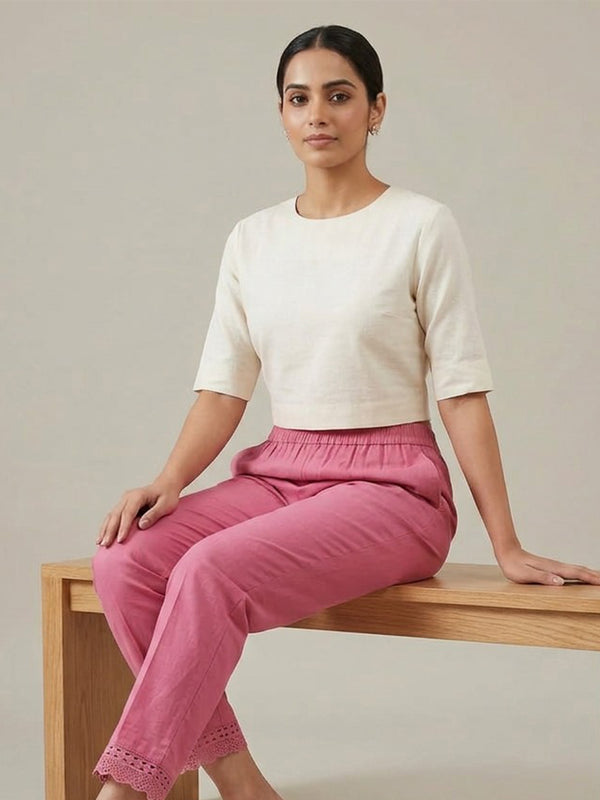 Pink Cotton Lace Work Palazzo Bottom