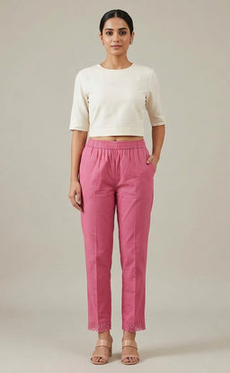 Pink Cotton Lace Work Palazzo Bottom