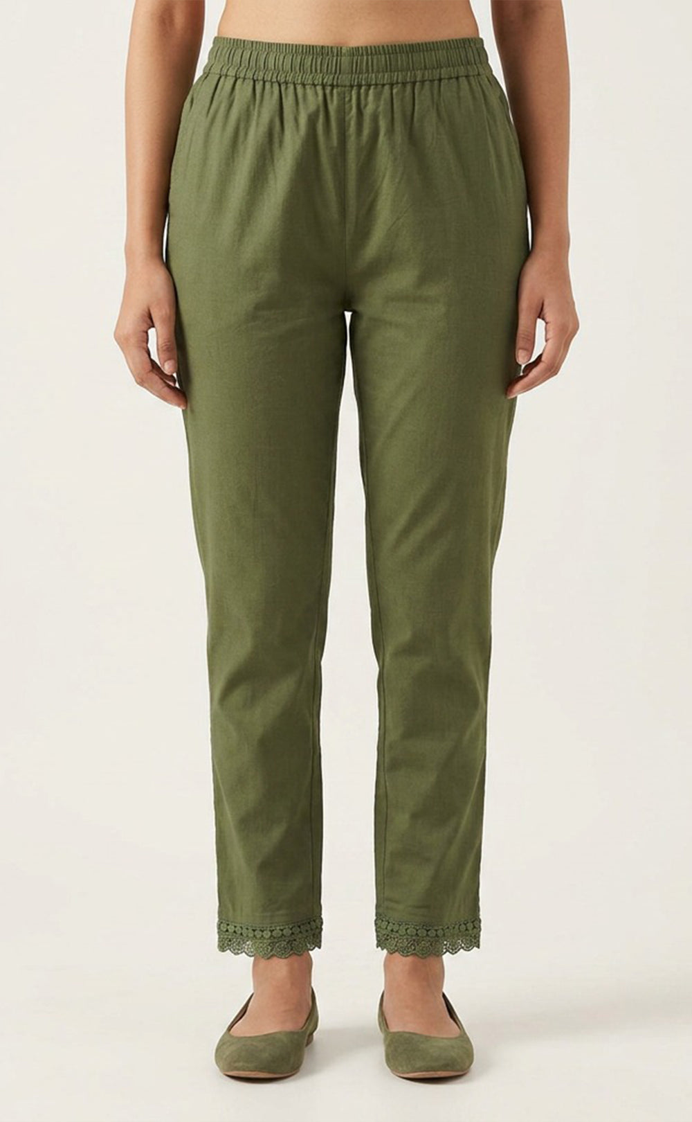 Pista Green Cotton Lace Work Palazzo Bottom