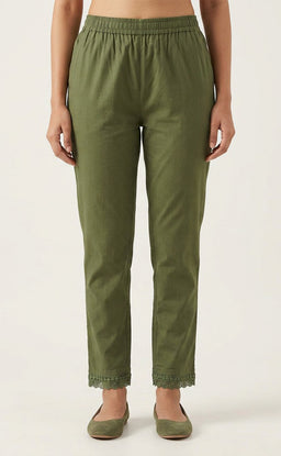 Pista Green Cotton Lace Work Palazzo Bottom