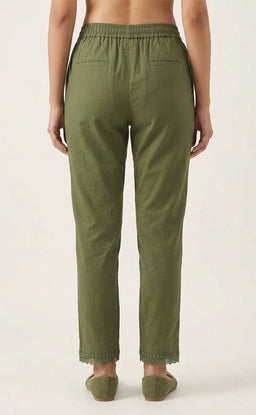 Pista Green Cotton Lace Work Palazzo Bottom