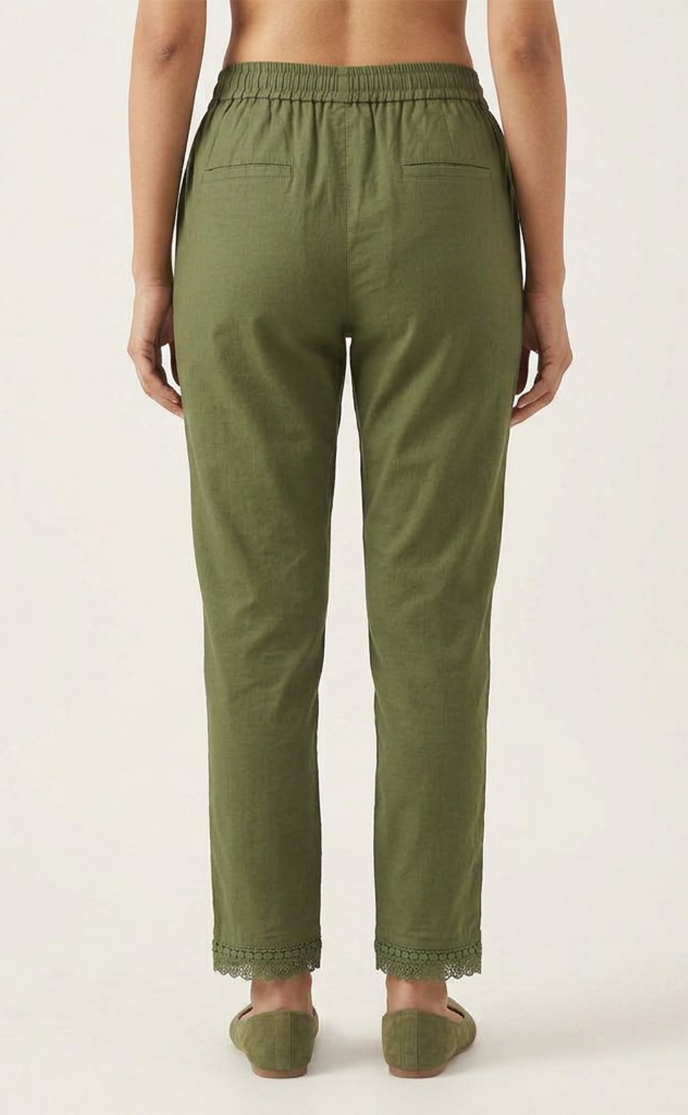Pista Green Cotton Lace Work Palazzo Bottom