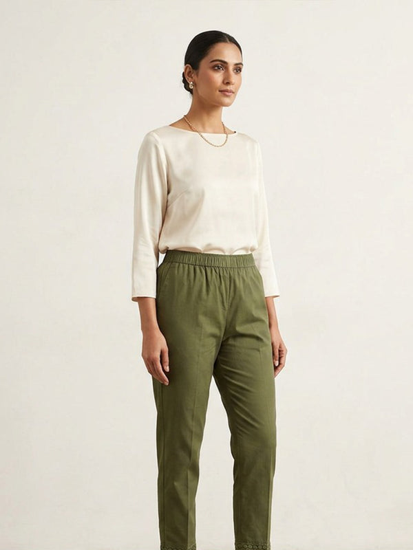 Pista Green Cotton Lace Work Palazzo Bottom