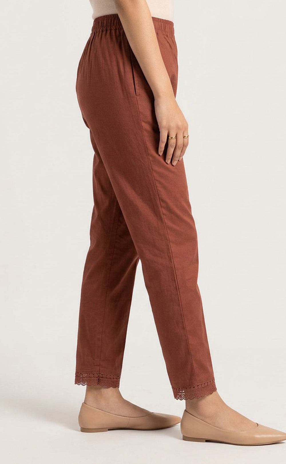 Brown Cotton Lace Work Palazzo Bottom