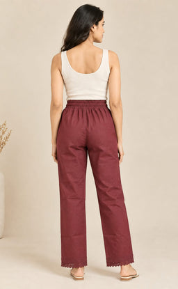 Brown Cotton Lace Work Palazzo Bottom