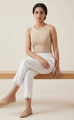 White Cotton Lace Work Palazzo Bottom