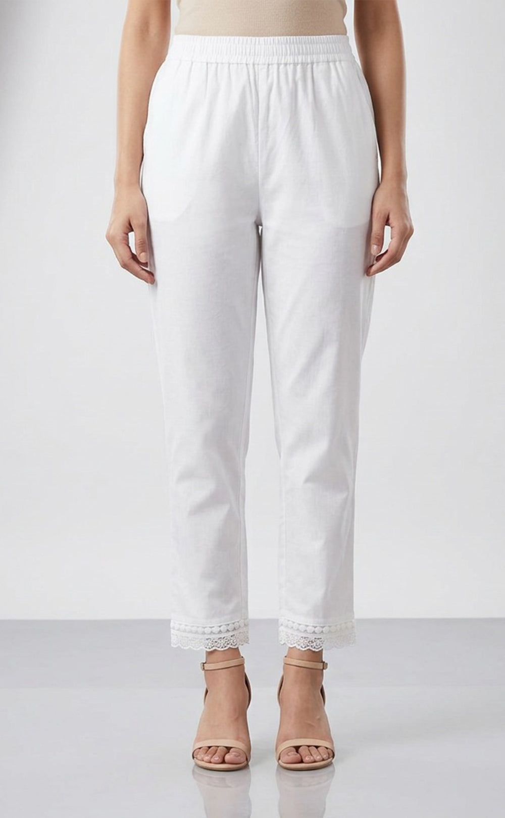 White Cotton Lace Work Palazzo Bottom