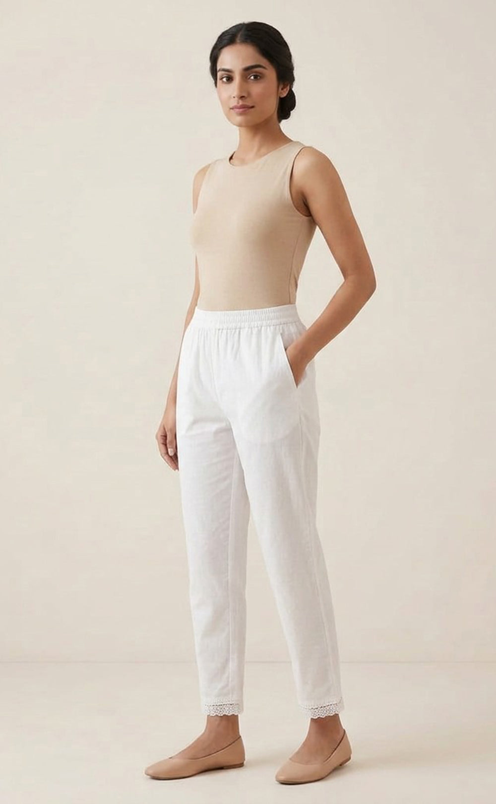 White Cotton Lace Work Palazzo Bottom