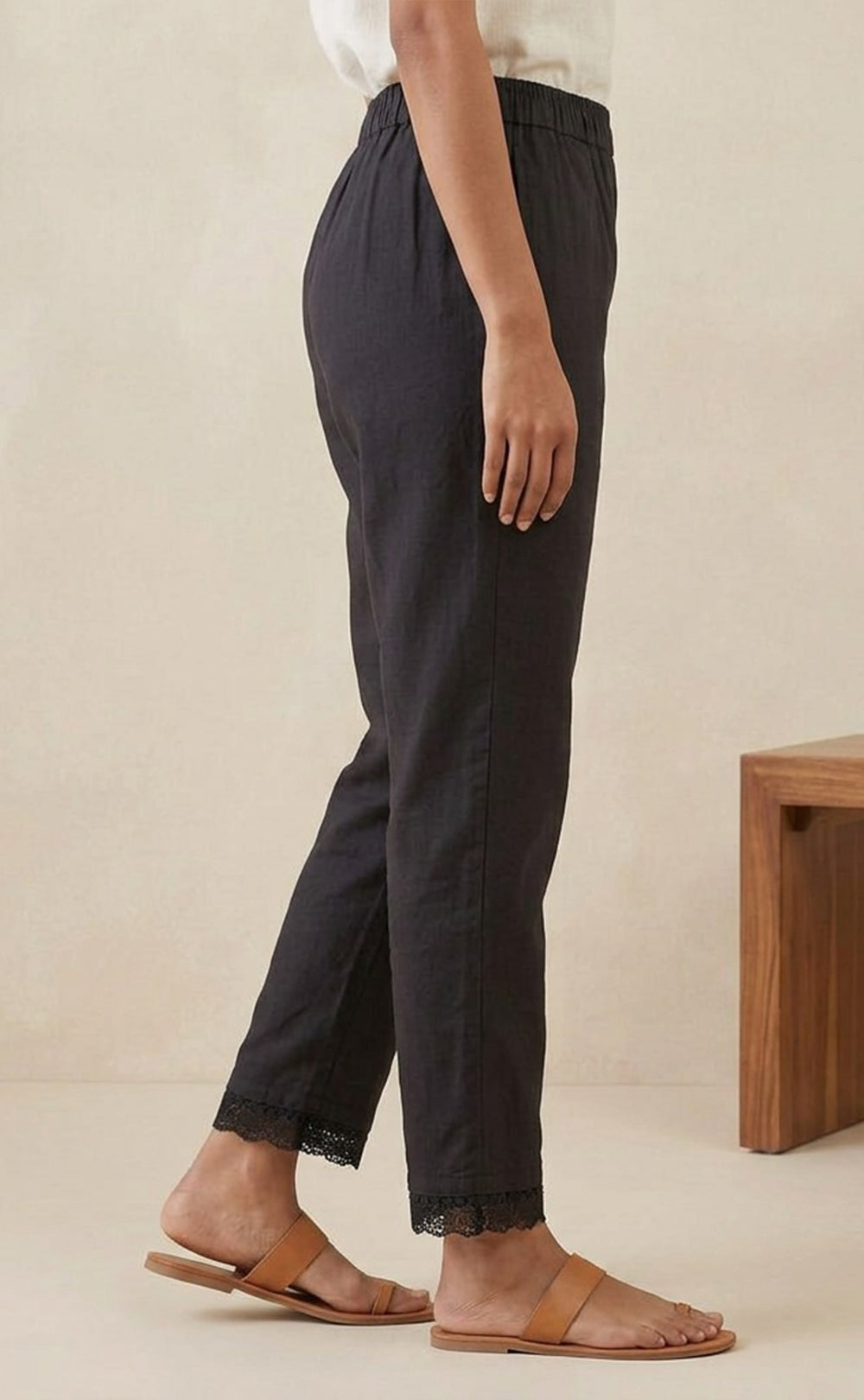 Black Cotton Lace Work Palazzo Bottom
