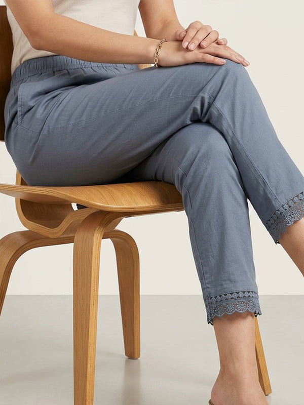 Grey Cotton Lace Work Palazzo Bottom