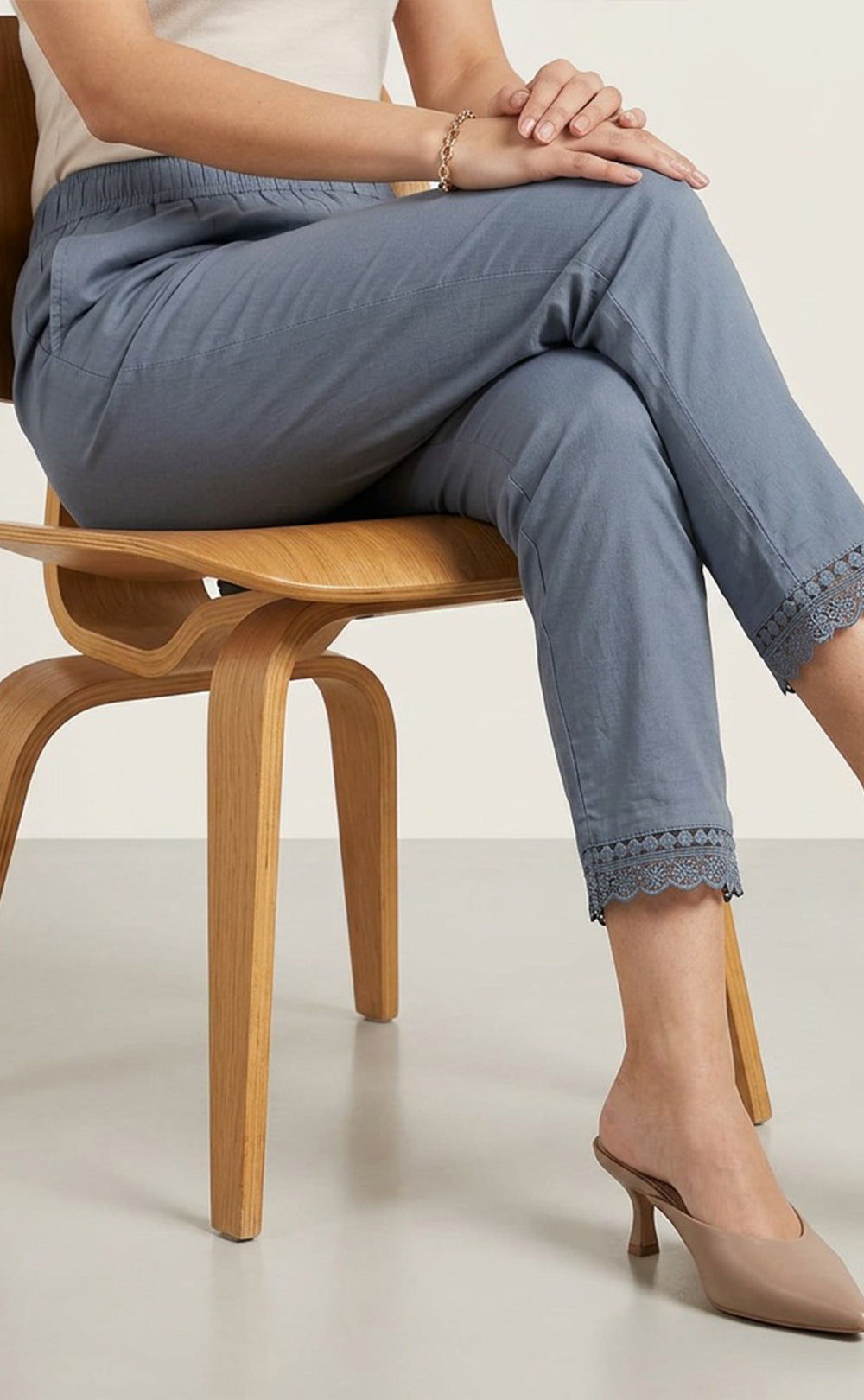 Grey Cotton Lace Work Palazzo Bottom