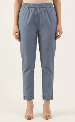 Grey Cotton Lace Work Palazzo Bottom
