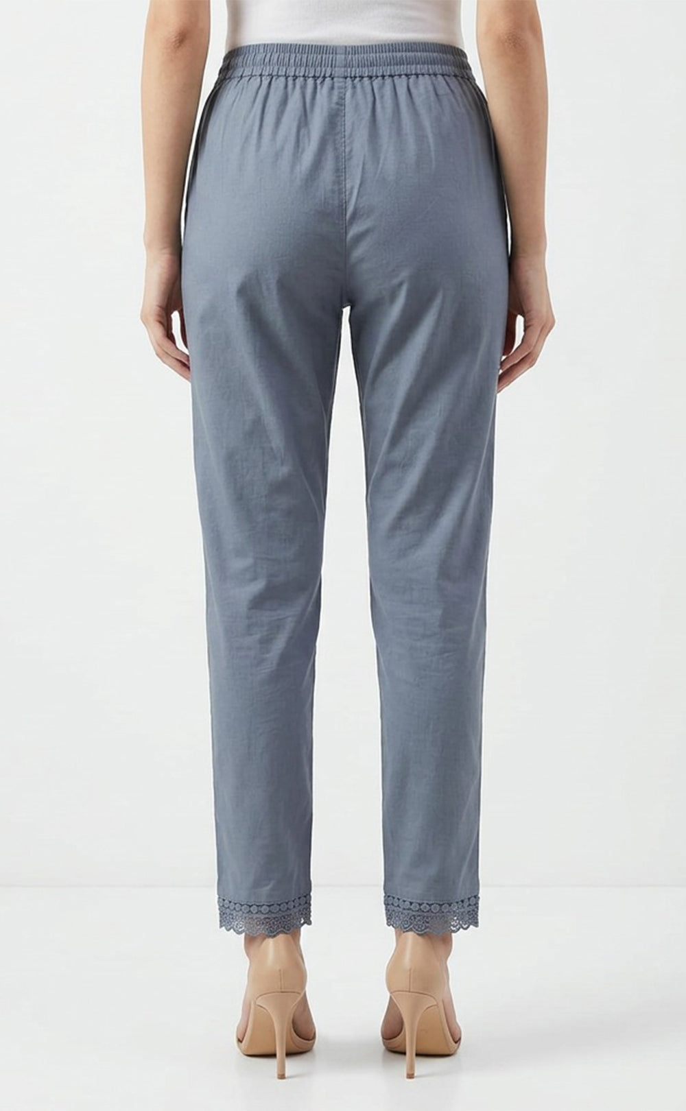 Grey Cotton Lace Work Palazzo Bottom