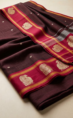 Deep Wine Cotton Buti Thread Weaving Un-Stitched Dress Material