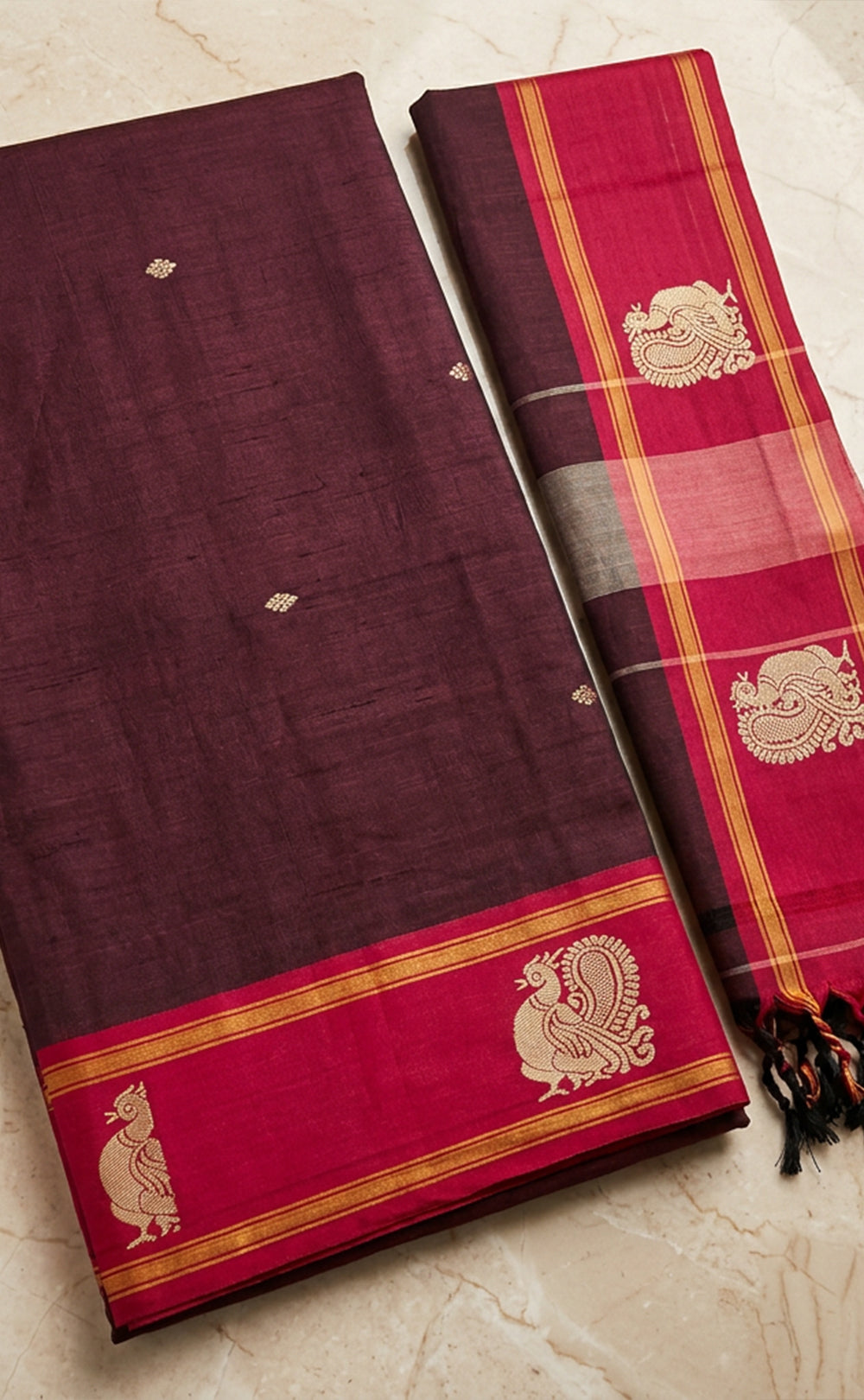 Deep Wine Cotton Buti Thread Weaving Un-Stitched Dress Material