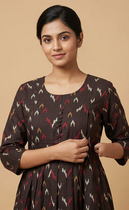 Dark Grey Rayon All-Over Printed Feeding Kurti