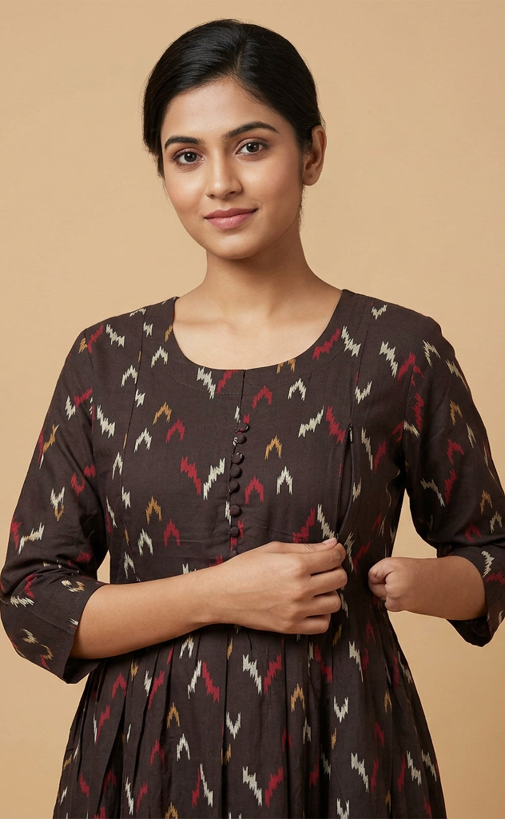 Dark Grey Rayon All-Over Printed Feeding Kurti