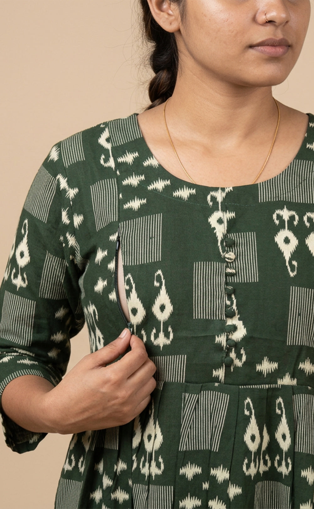 Green Rayon All-Over Printed Feeding Kurti