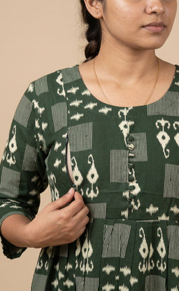 Green Rayon All-Over Printed Feeding Kurti