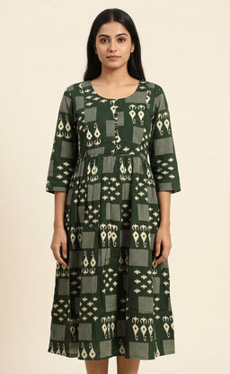 Green Rayon All-Over Printed Feeding Kurti
