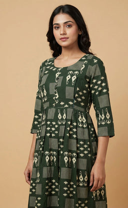 Green Rayon All-Over Printed Feeding Kurti