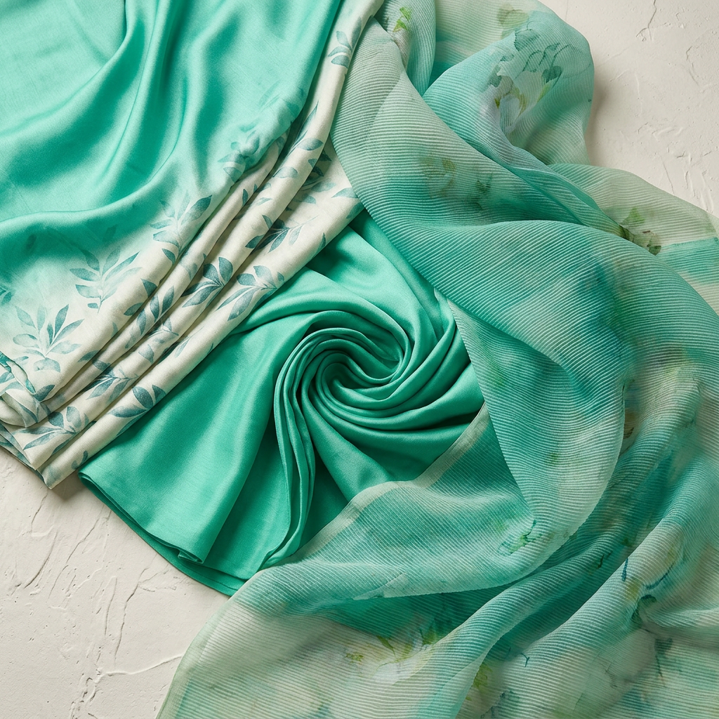 Teal Green Crepe Floral Printed Un-Stitched Dress Material