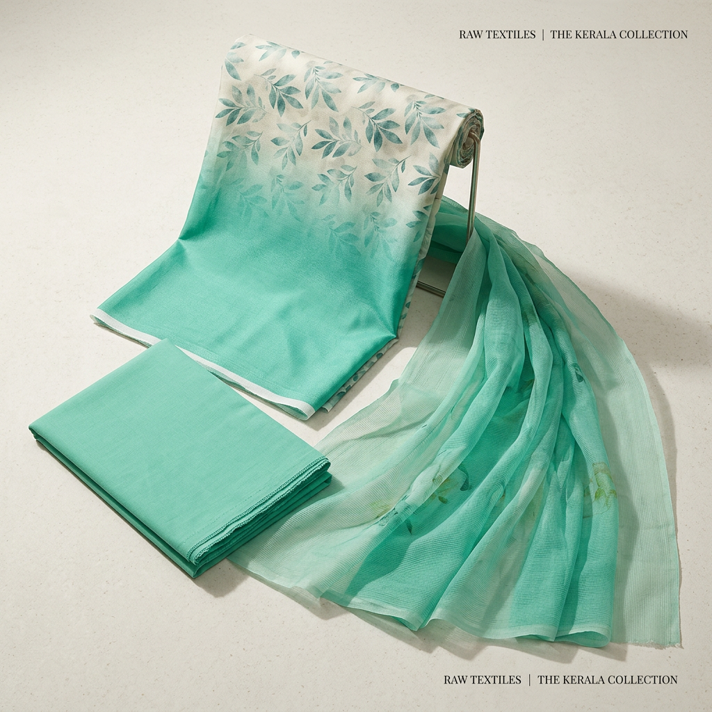 Teal Green Crepe Floral Printed Un-Stitched Dress Material