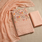Light Orange Cotton Chikankari Work Un-Stitched Dress Material