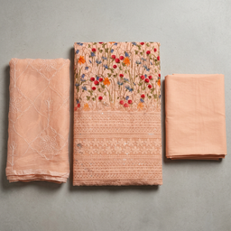 Light Orange Cotton Chikankari Work Un-Stitched Dress Material