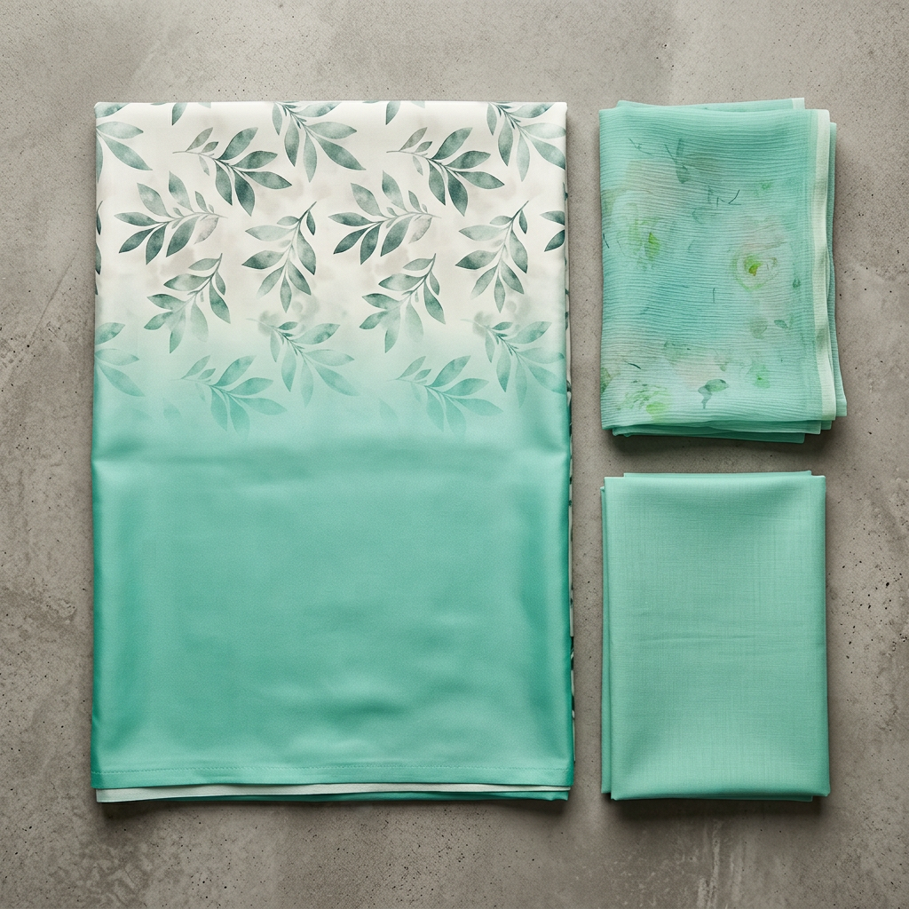 Teal Green Crepe Floral Printed Un-Stitched Dress Material