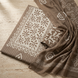 Cream Cotton Floral Print With Sequence Work Un-Stitched Dress Material