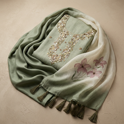 Pista Green Fancy Thread Embroidery Un-Stitched Dress Material