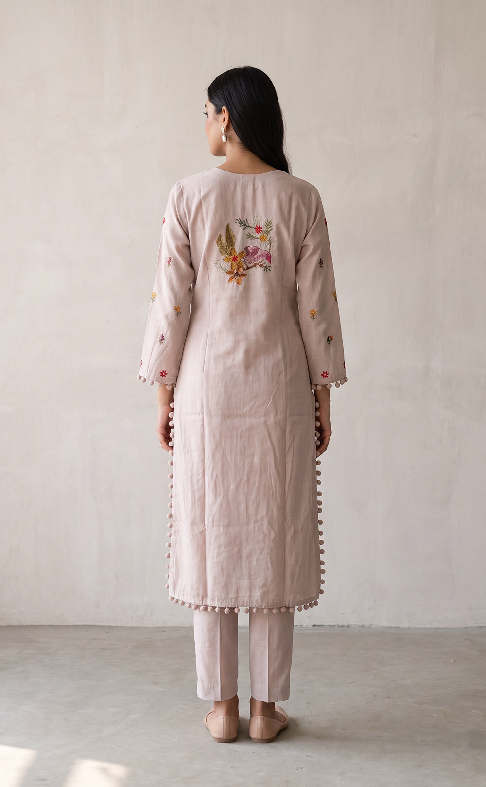Grey Roman Silk All-Over Brush Paint Kurti Set