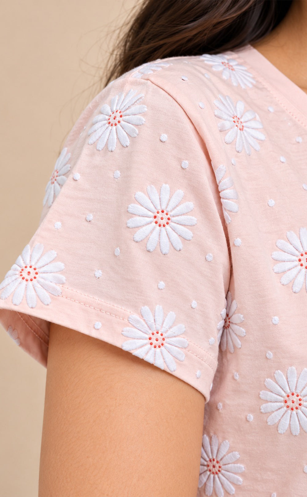 Light Pink Baniyan Floral Printed T-Shirt